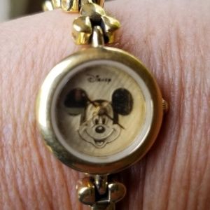 Gold tone Mickey Mouse bangle bracelet watch Needs battery